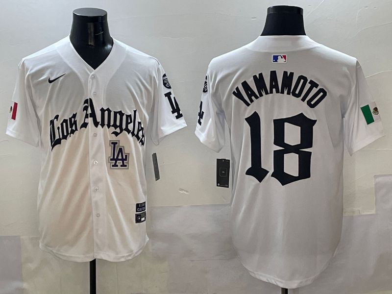 Men Los Angeles Dodgers 18 Yamamoto White Five generations Joint Name 2025 Nike MLB Jersey style 11